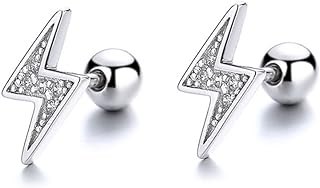 18G Lightning Bolt Cartilage Stud Earrings 925 Sterling Silver Cubic Zirconia Crystal Helix Tragus Studs Earring Barbell Bar Conch Daith Ear Piercing with Screw Back Ball Dainty Jewelry Gifts for Women Girls Hypoallergenic