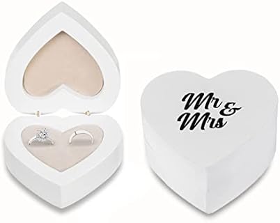 Strova Handmade Magnetic Wedding Ring Box in Heart Design- Crafted from Painted Wood with Protective Cushions for Secure Ring Storage