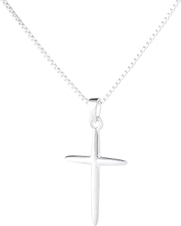 Sterling Silver Cross Pendant Necklace with Box Chain and Hook Clasp for Women, Classic Design