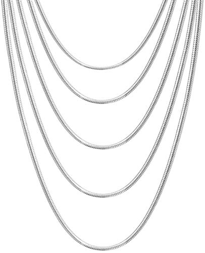 3PCS/5PCS 925 Sterling Silver Snake Chains Necklaces 16" 18" 20" 22" 24" 26" 28" 30" ( multi-color ,5pcs 18 inch) (5pcs 22 inch, multi-color)