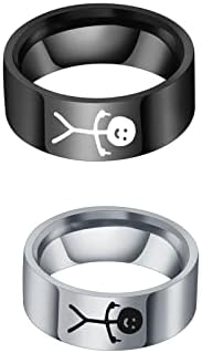 Funny Doodle Matching Rings for Best Friends,Couples Promise Rings for Him and Her Stainless Steel Funny Finger Ring Jewelry Gift