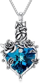 TOUPOP Urn Necklace for Ashes Rose Cremation Jewelry with Heart Crystal 925 Sterling Silver Ashes Pendant Necklaces for Human Ashes Memorial Gift for Women Girls Keepsake