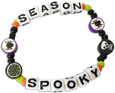 Halloween Seed Beaded Stretch Bracelets Cute Star Pumpkin Ghost Skull Spider, Halloween Polymer Clay Stackable Bracelets for Women Girls Halloween Jewelry