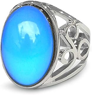 Classic Mood Ring for Men with Multicolor Oval Gem, Temperature-Sensitive Emotion Indicator - Unisex, Zinc Alloy, Sizes 6-10