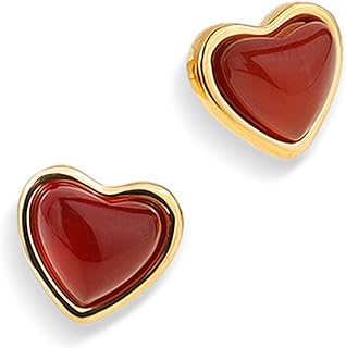 Sonateomber Gold Carnelian Crystal Heart Stud Earrings for Women Girls, Valentine Dainty Cute Love Hypoallergenic Earing Wedding Prom Jewelry Gift.