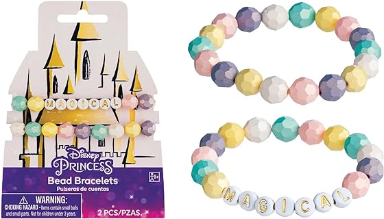 Multicolor Magical Disney Princess Plastic Bead Bracelets - 95mm (Pack of 2) - Perfect for Your Little Royalty and Ideal Party Favor