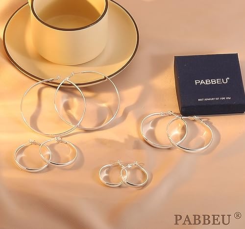 PABBEU Sterling Silver Hoop Earrings for Women S925 Silver Hoop Earrings Large Silver Hoop Earrings Hypoallergenic Thin Oversize Big Silver Hoop Earrings Sterling Silver Earrings for Girls