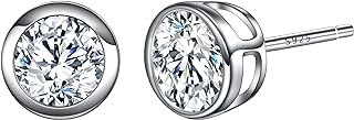 Ever Faith Sterling Silver Cubic Zirconia Stud Earrings with Push Back Design – Classic Round Cut Style