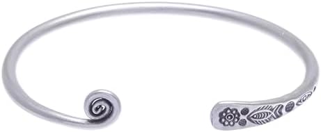 Handcrafted Thai Sterling Silver Fish Cuff Bracelet with Box Chain & Intricate Floral Design by NOVICA