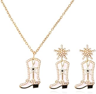 Handmade Western Cowgirl Beaded Cowboy Boot Drop Dangle Earrings Snowflower for Women Girls Wedding Party Fancy Dress Costume Christmas Jewelry