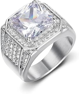 ICED OUT Big Cube CZ diamond Ring for men Wedding Rings for Men ring Hip Hop Stainless Steel ring Radiant Rings Bling Iced Out Jewelry Punk Ring Club ring Heavy Metal ring Party