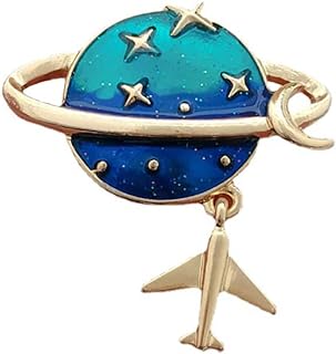 Blue Earth Planet Brooch Pin Airplane Crescent Moon Cross Stars Space Enamel Corsage Lapel Brooches Pins for Women Girls Clothing Jackets Badges Jewelry Gifts