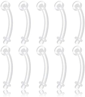VCMART Hypoallergenic Belly Ring Retainers, 10pcs Clear Bioplast 14G, Flexible and Adjustable - Ideal for Sensitive Skin