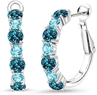Gem Stone King 925 Sterling Silver London Blue Topaz and Swiss Blue Topaz Hoop Earrings For Women (3.54 Cttw, Gemstone November Birthstone, Round 4MM and 3MM)