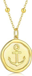 Sterling Silver Anchor Pendant Necklace with Rolo Chain and Cubic Zirconia for Women - Inspirational Nautical Design Gift