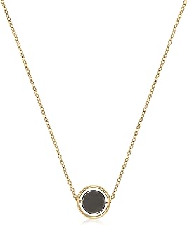 Hematite Stone Gold Spinning Necklace Pendant with Spring Ring Clasp for Stress Relief, Women's 14k Gold Coated Stainless Steel Elegant Fidget Accessory