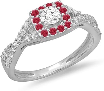 Dazzlingrock Collection 14K Gold Round Cut Ruby & White Diamond Bridal Swirl Split Shank Engagement Ring