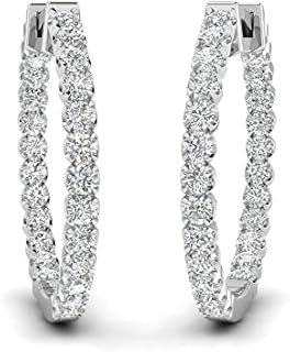 Half-Carat Lab-Grown Round Cut Diamond Hoop Earrings with Hinged Notch Post in 10K/14K White Gold for Women