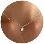 Tewiky Diamond Pendant Necklace for Women， Dainty Gold Layered Necklaces 14k Gold Plated Stacked Cuban Paperclip Chain Choker Necklaces Aesthetic Simple Gold Necklace Jewelry Gifts for Women Girls