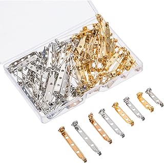 100 Pieces Brooch Pin Backs Bar Pins Backs for Crafts Safety Clasp with Plastic Box, 4 Sizes 20 Mm, 25 Mm, 32 mm and 38 mm (Gold and Silver)