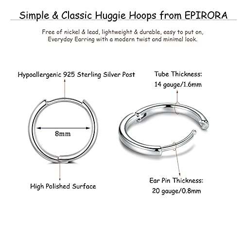 3 Pairs Small Cartilage Hoop Earrings for Women Men, Hypoallergenic Sterling Silver Post Huggie Earrings, 8/10/12mm