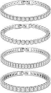 Dochais Tennisarmband Damen mit 4 Stück Zirkonia, 14 Karat vergoldet, 17,5cm und 19cm Längen. Ideal für Frauen bei Hochzeiten und Partys