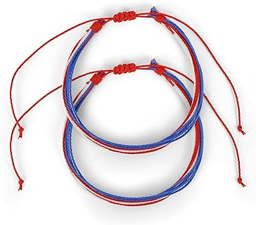 America Handmade Bracelet Adjustable Country Flag Color American String Thread Bracelets Rope Wrap Bangles for Men Women 2 Pack