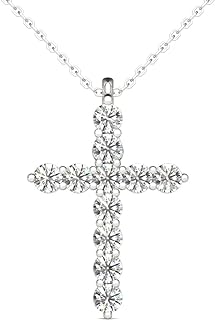 AGS-Certified Men's Diamond Cross Pendant Necklace, 1/2 Ctw GH/SI2-I1 Natural Diamonds, 14K Hypoallergenic White Gold with Wire Cable Chain and Spring Ring Clasp
