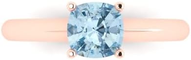 1.0 ct Cushion Cut Natural Aquamarine Engagement Ring in Luxurious 14k Rose Gold - Solitaire Design Wedding Bridal Promise Ring
