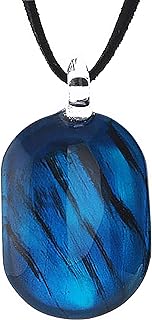 Hand Blown Glass Blue and Black Rectangle Pendant Necklace, 18 inches