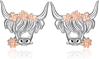 Charming Highland Cow Bracelet with Sterling Silver Chain - Zaoune Vintage Hypoallergenic Jewelry, Fun Gift for Women and Teen Girls, Stud Design, Push Back Finding