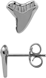 Shark Tooth Stud Earrings with Comfortable Stud-earring Backs for Women or Teens, Sterling Silver with White Gold Plate