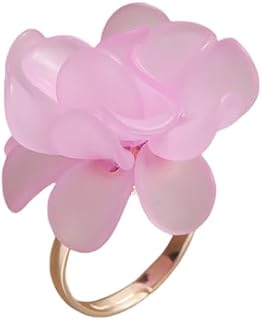 Adjustable Gold-Plated Camellia Engagement Ring for Women with Dainty Petal Leaf Design