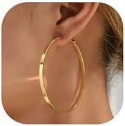 5mm Wide Gold Hoop Earrings 14k Gold Plated Large Big Flat Hoops for Women Lightweight Hypoallergenic Thick Hoop Earrings Jewelry for Women Trendy 40/50/60/70mm