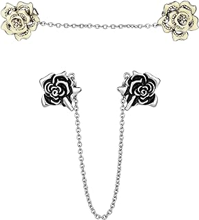 Zinc Alloy Rose Shawl Clips with Alligator Clasp - Elegant Collar Brooch Chain for Women and Girls in Floral and Rhinestone Design, Set of 2