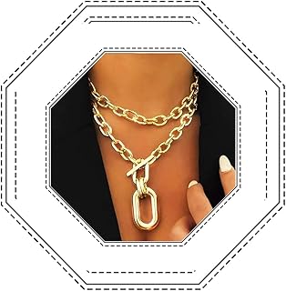 Jovono Choker-Halskette, goldfarben und braun, klobige mehrlagige Kette, ideal für Abendpartys oder wichtige Zeremonien, größenverstellbar, perfektes Accessoire für Frauen