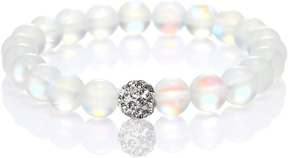 Mystic Mermaid 6mm/8mm Glowing Moonstone Bead Bracelet with Lobster Claw and Bead Chain Crystal Glass Charm Bracelet in Zinc from China - Ideal Women's Gift
