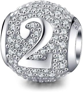 Cubic Zirconia Sparkle 925 Sterling Silver Number Charms 0-9 Bracelet for Women & Girls - Pandora Compatible Birthday/Thanksgiving Jewelry Gift