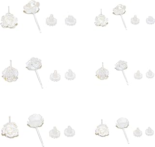 6 Pcs Rose Plastic Earrings White Flower Plastic Earrings for Sensitive Ears Plastic Post Earrings for Girls Plastic Clear Stud Earrings for Women Gift's for Teen Girls