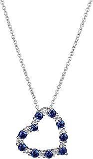 Amazon Essentials Heart Pendant Necklace with Lab-Grown Diamond & Created Sapphire, Platinum-Plated Sterling Silver Cable Chain