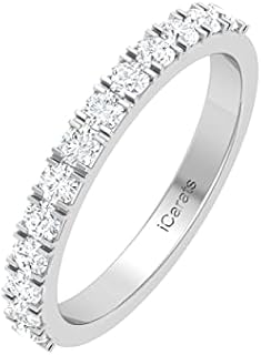 Fossil Bridal Band - 925 Sterling Silver Half Eternity Ring with I-J SI 0.56 CTTW Brilliant Round Cut Diamond Embellishments