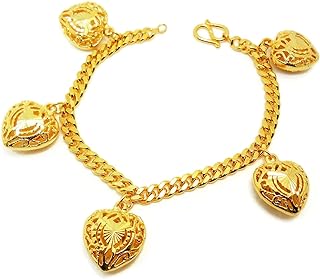 arrawana77 Heart 22k 23k 24k Thai Baht Yellow Gold Plate Charm Bracelets 7.5 Inch