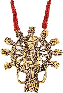 Gold Tone Oxidised Metal Godess Durga Pendant Indian Necklace Boho Jewelry for Girls and Women