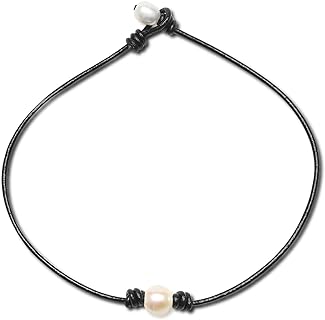 Pearl Leather Clasp Beaded Choker Necklace with Genuine Leather Chain – Natural Pearl Feature for Women - Simplistic & Dainty Design