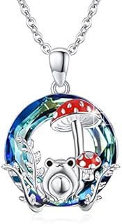 Frog Necklace,925 Sterling Silver Crystal Mushroom Amphibians Reptiles Necklaces Jewelry Gift for Girls Women
