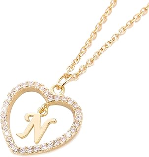 Personalized Initial Pendant Necklace for Women with Lobster Clasp and Cable Chain, Cubic Zirconia Embedded, Gold-Plated Copper, Includes Gift Message Card