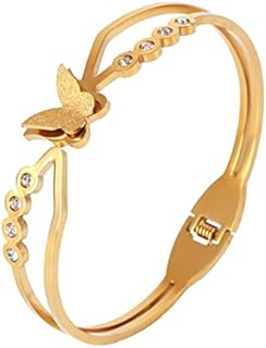 Titanium Stainless Steel Pave Crystal Five-Pointed Star Butterfly Lip Hinged Bangle Bracelets Open Adjustable Gold Plated Cuff Bracelet Fashion Jewelry Accessories for Women Girl