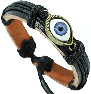 Evil Eyes Leather Bracelet Blue Eyes braided Woven Bracelet for Women Men Adjustable Demon Eye Wristband Jewelry