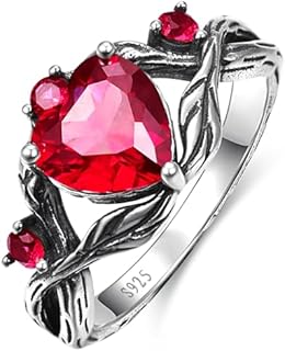 Oxidized Sterling Silver Engagement Ring with Green Emerald Gemstone for Women - Heart Birthstone Wedding Band Size 5-9 Ideal Gift