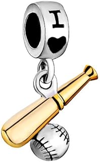 MiiFort Gold Baseball Bat Ball Spacer Dangle Charm Compatible With Pandora Bracelets Women Daughter Sister Niece School Team Two-tone
